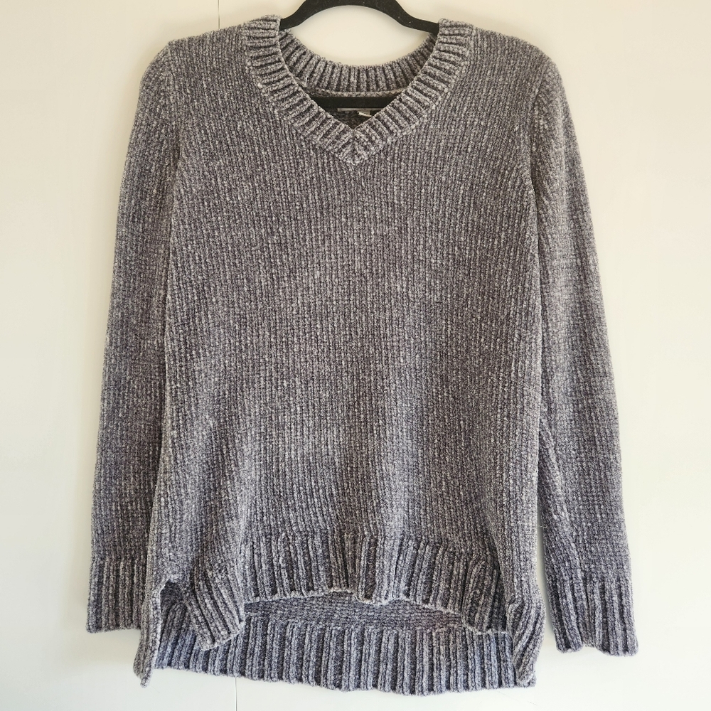 Orvis Cozy Chenille Rib Knit V-Neck Tunic Sweater Gray Size S Plush